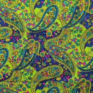 1 2/3 Yards Vintage 1970's HAWAIIAN TEXTILES Ribbed Crepe Fabric Floral Paisleys